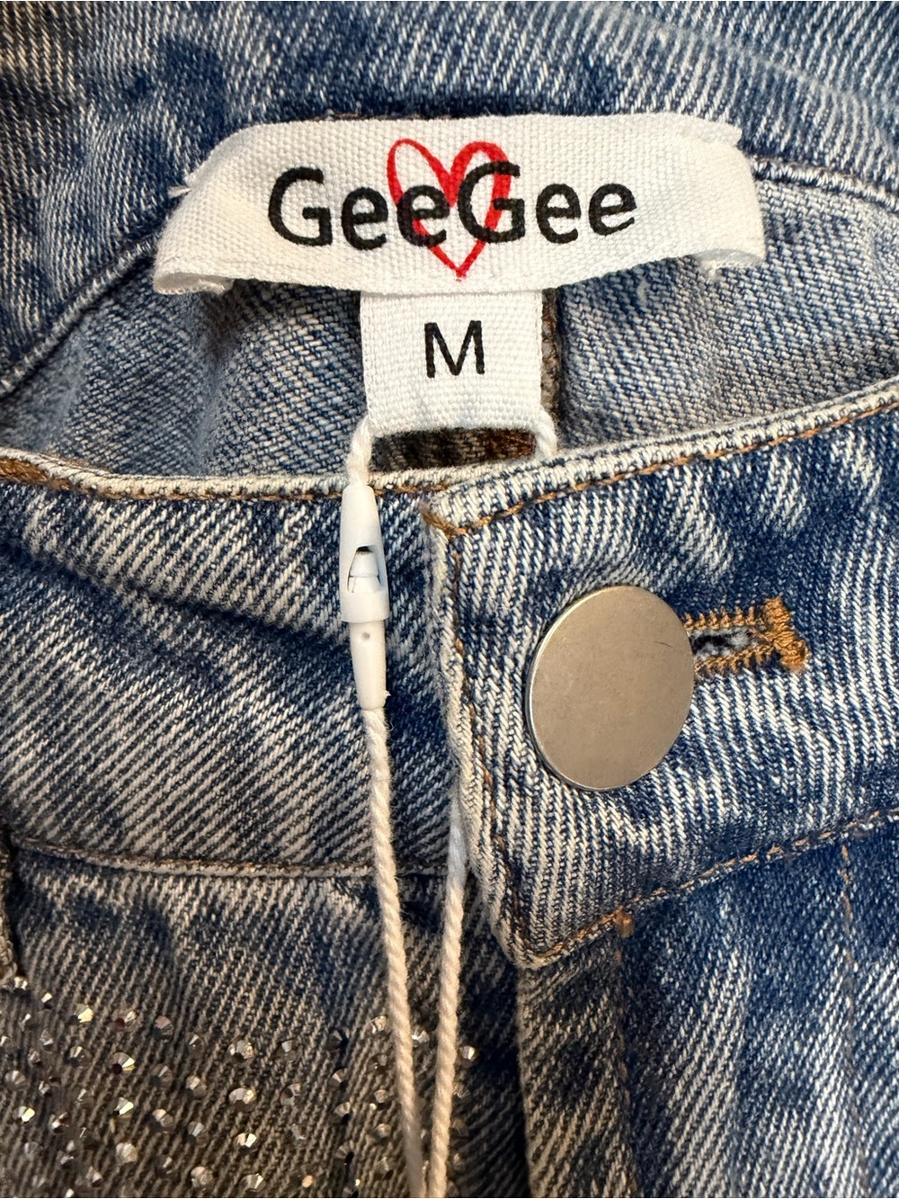 Geegee Light Blue Embellished Denim Mini Skirt with Beaded Fringe - Picture 4 of 5
